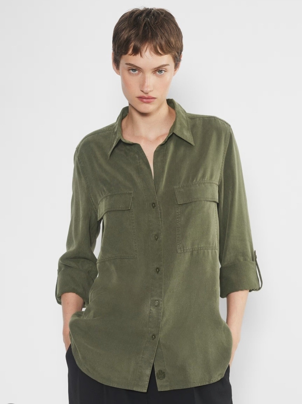 Babaton Aritzia Olive Utility Button-Down Shirt Sz L